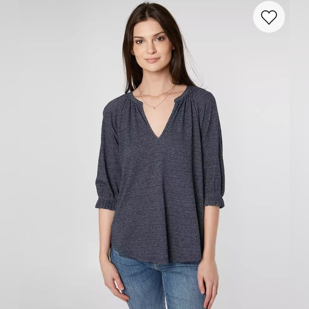 Lucky Brand Textured Top Navy Linen Blend Small EUC